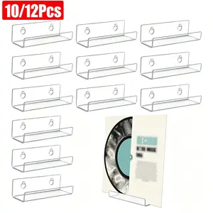 10/12Pcs Vinyl Record Wall Mount Shelf, 4 inch Acrylic Album Record No Drill Adhesive Tape Vinyl Record Storage Display Holder Stand Racks for Album Covers Display, Summervibes