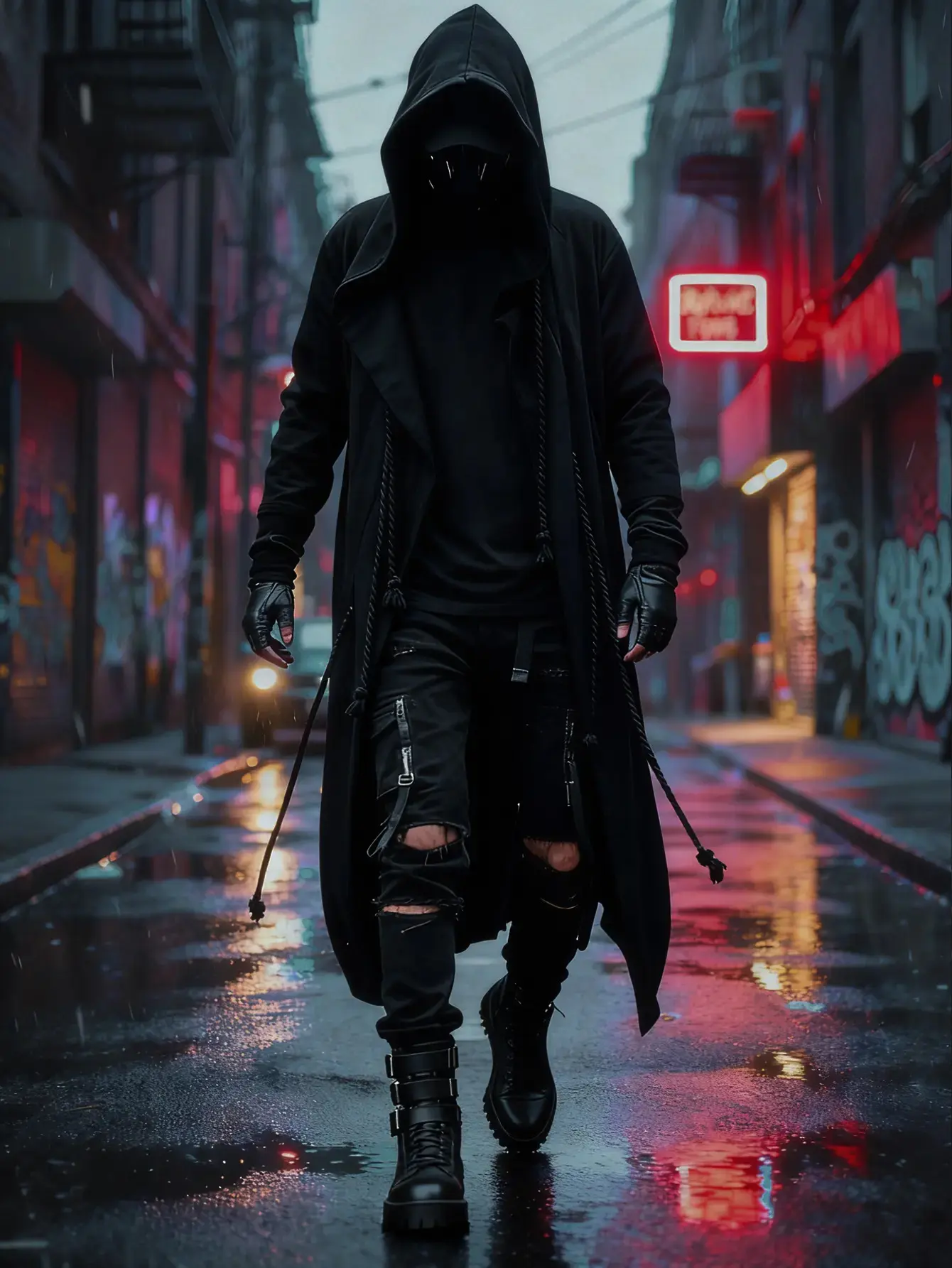 Men's Hooded Streetwear Jacket, Urban Tactical Punk Cloak, Open Front Long Cardigan with Pockets, essential piece, everyday wear, wardrobe staple, must have item, trendy style, wardrobe essential, must have piece