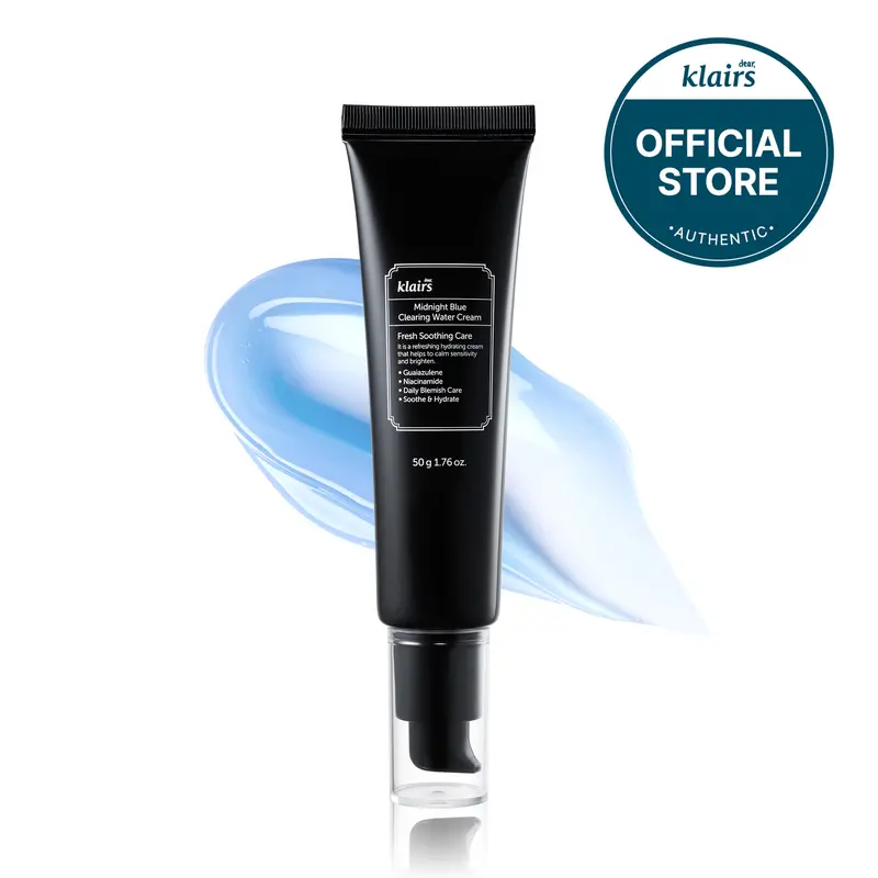 [DearKlairs] Midnight Blue Clearing Water Gel Cream Moisturizer - 1.76 oz, Lightweight Hyaluronic Calming Formula for Oily Sensitive Skin, Reduces Dullness, Pigmentation, Red Spots, Bumps, Non-Irritating