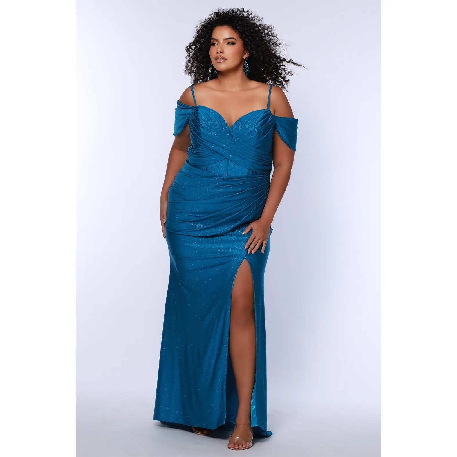 Cooler Than You Plus Size Turquoise Blue Off Shoulder Prom Dress