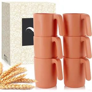 Wheat Straw Cups- Plastic Cups Set of 6,16 oz Cup with Handles for Kitchen,Unbreakable Drinking Cup for Camping,,Dishwasher & Microwave Safe