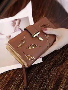 Women's Long Wallet with Leaf Print Design, Foldable Coin and Card Holder, Elegant Minimalist Style, Casual Fashion Accessory
