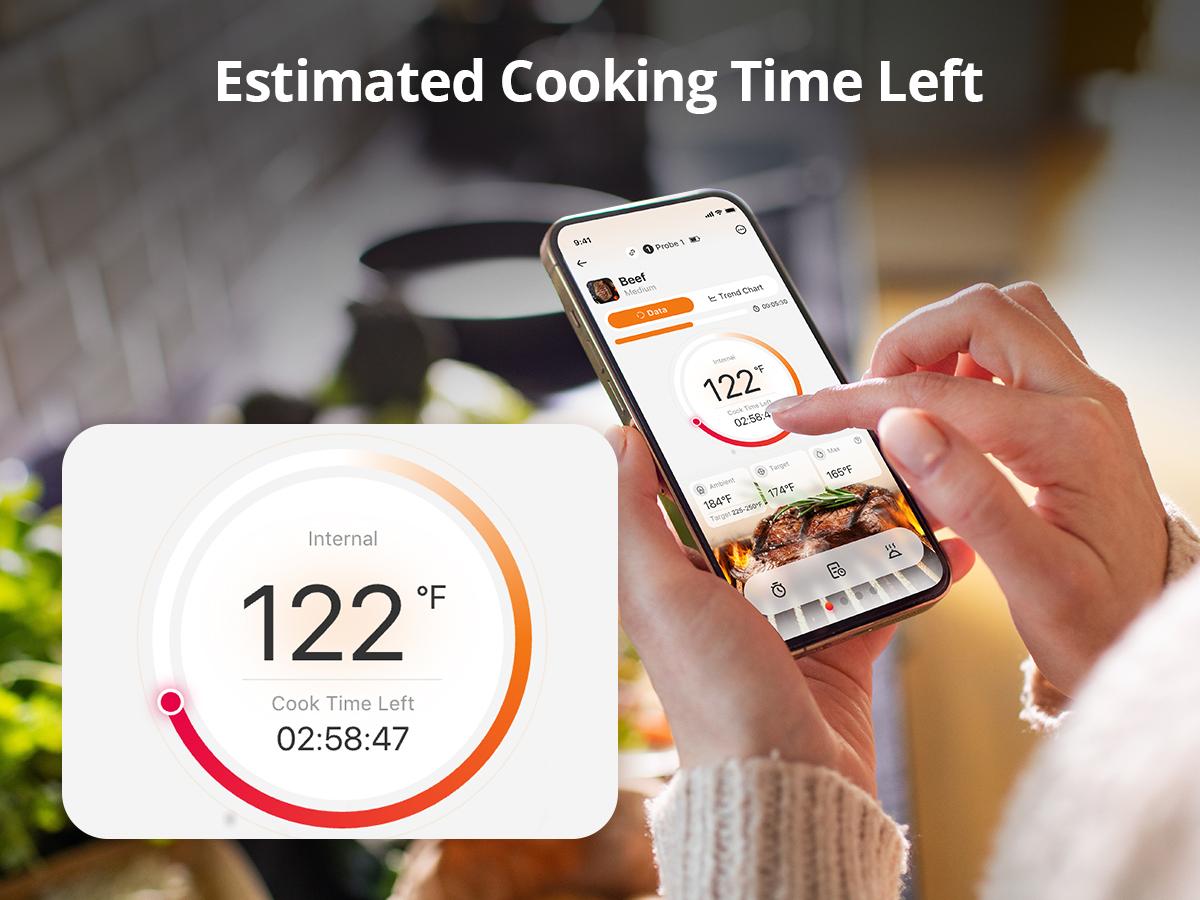 Wireless meat thermometer with 4 probes; INKBIRD WiFi Digital Wireless Meat Thermometer, featuring 5 sensors, estimates cooking time, connects to Apple Watch, and is suitable for rotisserie, grills-summervibes