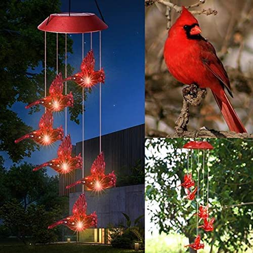 Solar Cardinal Bird Bell Lights, Outdoor Garden Yard Decoration, Suitable for Christmas, Halloween, Family Party Night Garden Decoration Valentine's Day Gift