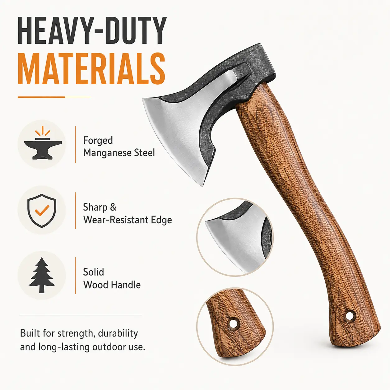 1pc Logging Camping Axe, Wood Axe, Carbon Steel Heat-Treated Jungle Axe - Hand Forged Camping Axe for Chopping Wood, Outdoor, Garden, Gardening, Shelter. Survival Tool Survival Equipment Set Survival Gear