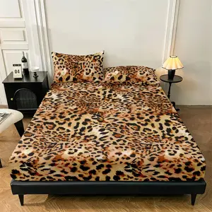 3-piece leopard print bed sheet set, all season universal mattress protection set, stylish and classic soft and comfortable deep pocket breathable bedding set, bedroom and room decoration (1 bed sheet+2 pillowcases, coreless)