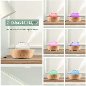 Glass Essential Oil Diffuser,Real Wood Base,The 2025 Upgrade Aromatherapy Diffuser,Aroma Diffuse Humidifier,LED Light in 7 Colors，Suitable for Home Office Bedroom
