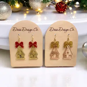 Gingerbread House Christmas Dangles Acrylic Earrings for Women