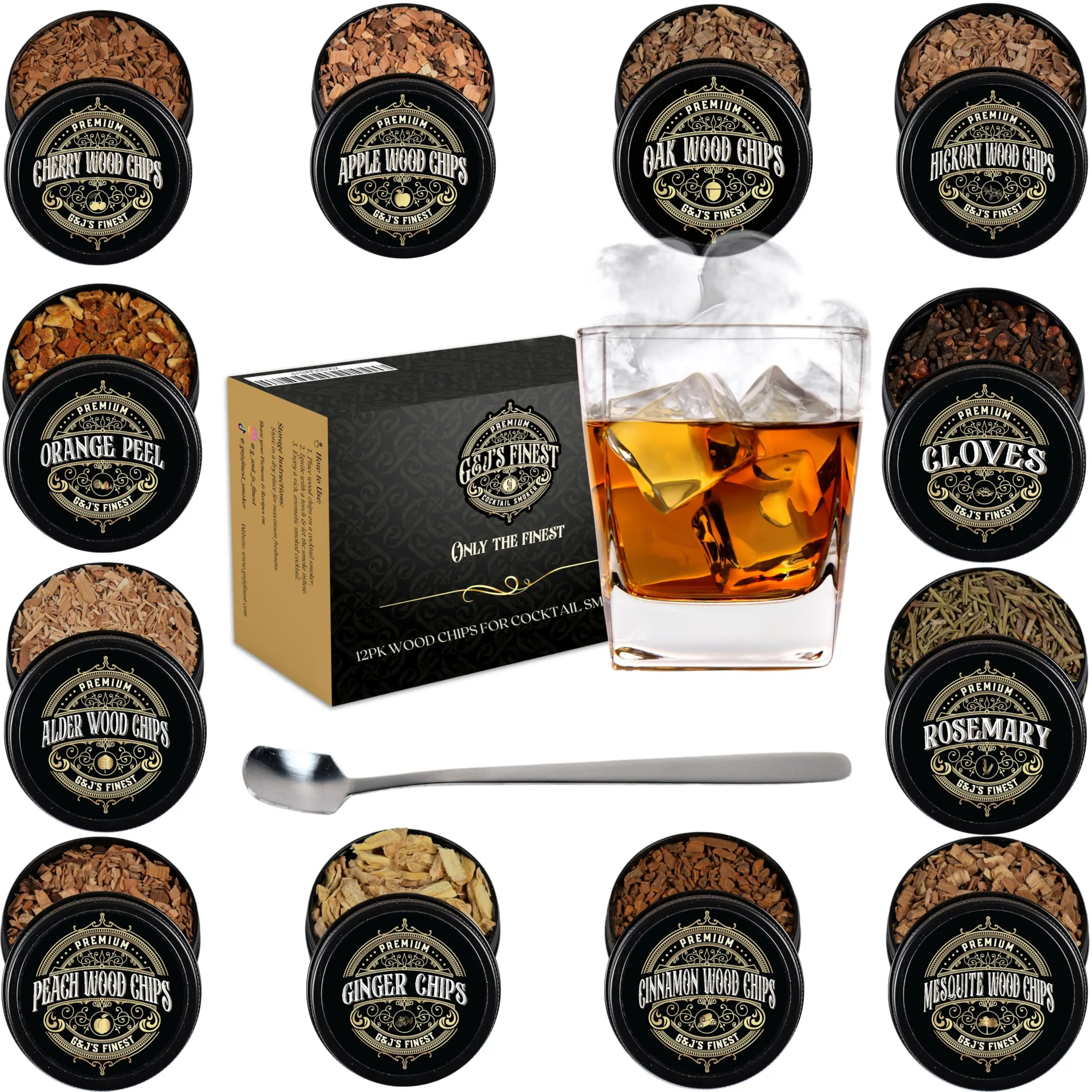 12 Pack Natural Wood Chips for Smoked Cocktails, Meats, Cheese & More