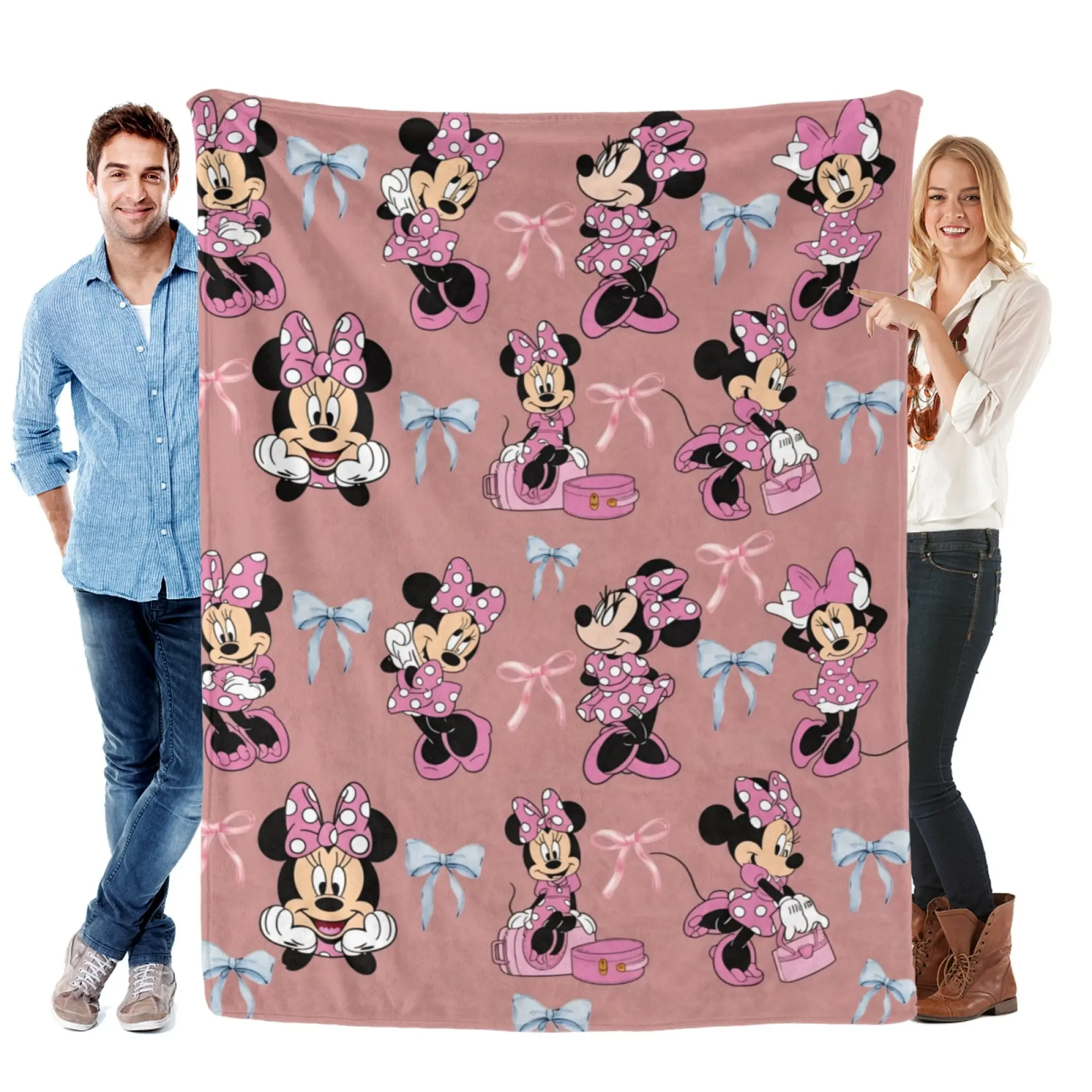 [SummerVibes] DISNEY CLASSIC Minnie Mouse Flannel Blanket, Soft 2D Cartoon Print Throw for Kids Bedroom, Couch & Travel