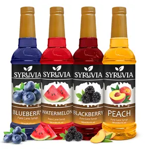 Syruvia Fruit Flavors Variety Pack – Blueberry, Watermelon, Blackberry & Peach Syrup – Perfect for Cocktails, Lemonade,  Iced Tea & Beverages – 25.4 Fl oz Bottles (4 Pack)