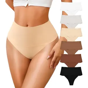 Skirt Realm High Waisted Thongs for Women - Everyday/Shapewear Use - Seamless Soft No Show High Cut Panties (6 Pack)