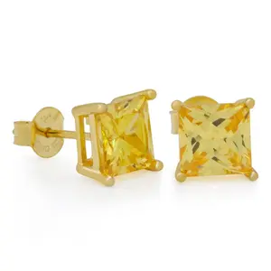 Yellow Princess-Cut Stud Earrings