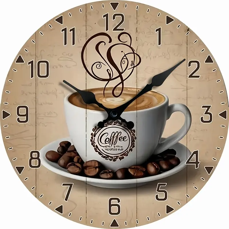1 piece of coffee-themed silent acrylic farmhouse wall clock, Analog clock, rustic coffee shop decoration, AA battery powered (battery not included), perfect for home or cafe decor, kitchen wall clock, Coffee bean pattern, coffee bar accessories