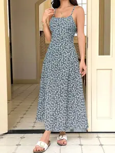 SHEIN EZwear Vacation Floral Green Woven Sleeveless Dress For Women, Simple & Fashionable, Suitable For Summer,Summer Dresses For Women