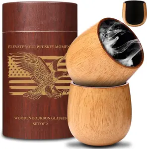 Oak Charred Whiskey Glass - Handcrafted Premium Oak Whiskey Tumbler, Unbreakable Old Fashioned Glass, Unique Wooden Bourbon Drinking Glass for Men