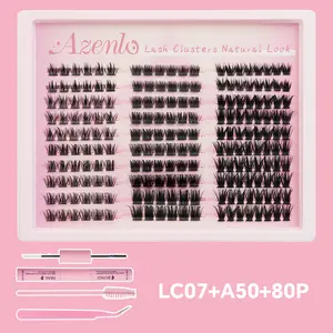 AZENLO FASH Hybrid False Eyelash Set, lc07+a50+80p Flat Powder Tow DlY Natural Eyelash Extension with Eyelash Adhesive, Sealant, Tweezers, Brush Automatic Eyelash Extension for Curled Eyelashes, Eye Makeup Enhancing False Eyelash, Cosmetic