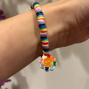 Rainbow Polymer Clay Bracelet Pride with Smiley Face Pendant