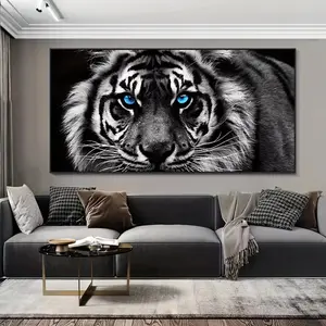 (Wrapped Canvas)Framed Animal Canvas Wall Art, Printed Image,Black And White Tiger Living Room Bedroom Study Home Decor Painting (Wrapped Canvas)