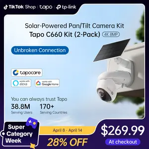 TP-Link & Tapo C660 Kit(2-Pack) 4K Ultra HD Outdoor Pan/Tilt Security Camera with Solar Panel,VistaCam 360° Pan, 24/7 Time-Lapse Capture, Free Person/Vehicle Detection, SD/Cloud Storage, Works with Alexa & Google Home Connection Digital Monitoring Mount