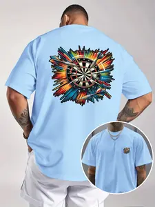 Men's Vintage Dart Target Print T-Shirt, Rainbow Burst Design, Casual Loose Fit Short Sleeve Top, Animal Print, All Seasons