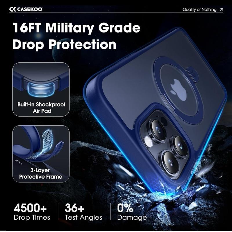 CASEKOO Blue Protective Cover for iPhone 14 Pro Max with Magnetic Invisible Stand & Military Drop Protection Compatible with MagSafe Shockproof Slim Translucent Matte Promax Case 6.7 Inch