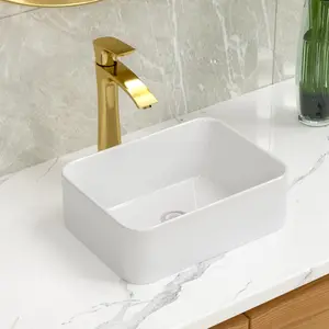 Lordear Vessel Sink Rectangular 16"x12" Rectangle Bathroom Sink Pure White Porcelain Ceramic Vessel Sink, Rectangular Above Counter Sink Art Basin