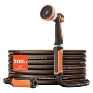 VEVOR Garden Hose, 200 ft 5/8" Heavy Duty Rubber Water Hose with 10 Mode Nozzle, 150PSI Working & 600PSI Burst, Flexible & Non-kink Outdoor Waterhose with 3/4" Fitting, Lightweight Hoses for Gardening