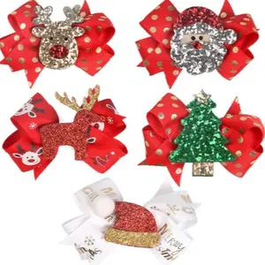 5 Pcs Christmas Sequins Alligator Clips Girls Hair Clips Bows Barrettes Hair Accessories,Include Santa,Christmas Tree and Cap, Elk Styles