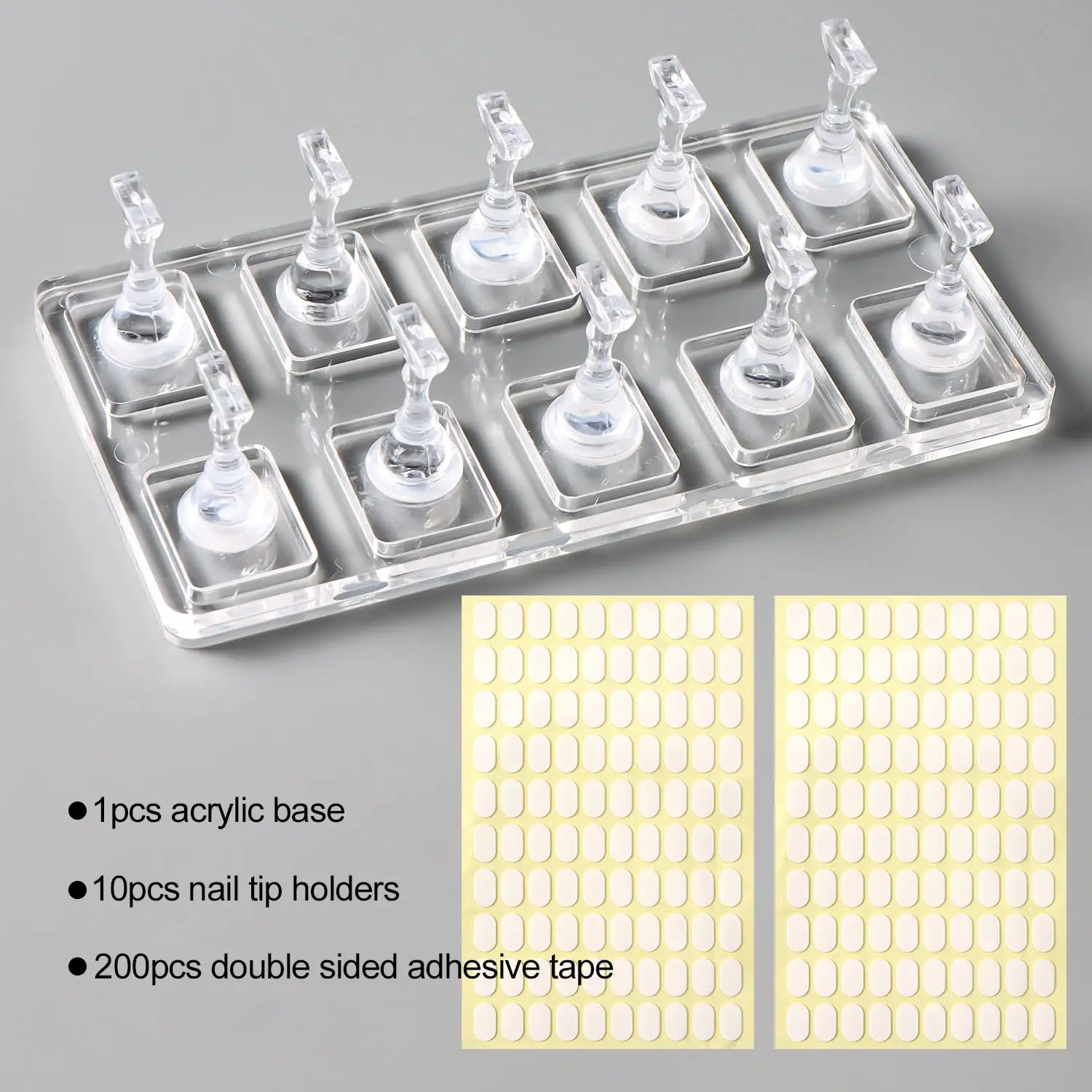 Nail Stand For Press Ons Acrylic Magnetic-Free Nail Holder For Painting Nails Tip Arts Display Practice Stands with 200PCS Double-Sided Tape for Home DIY Art Salon Supplies