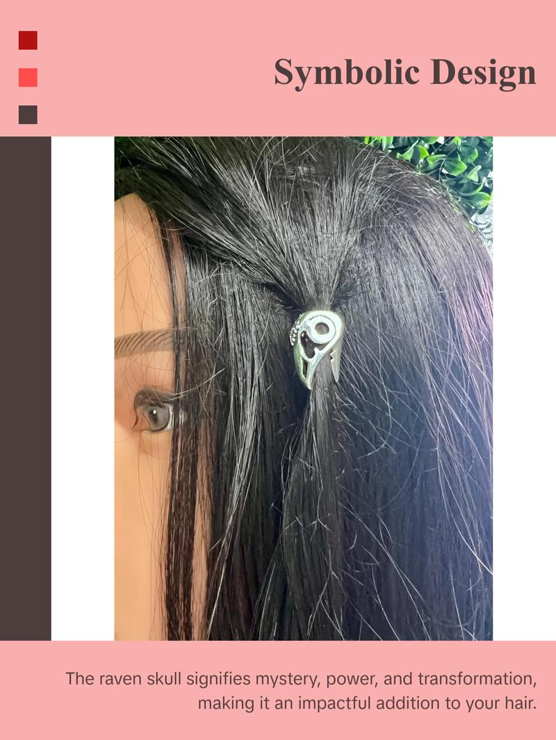 MEDIEVAL METAL Raven’s Skull Hair Bead Silver Finish Gothic Viking Accessory for Braids Dreadlocks & Viking Inspired Hairstyles