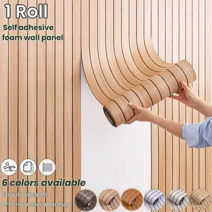 Self-Adhesive Thick 3D Wood Grain Vinyl Wall Panel, Easy Installation for Ceiling, Partition, Curved Walls, Living Room, DIY Grid Board for Home Decor