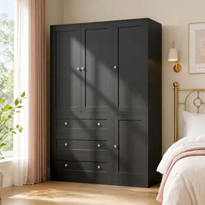Storage Cabinet with Drawers, 71" Tall Freestanding Wardrobe Closet with Hanging Rod for Long Coats, Silent Slide Drawers, Anti-Tipping Safety Device, Damping Hinge, Magnetic Suction Door, for Bedroom, Hallway, Entryway