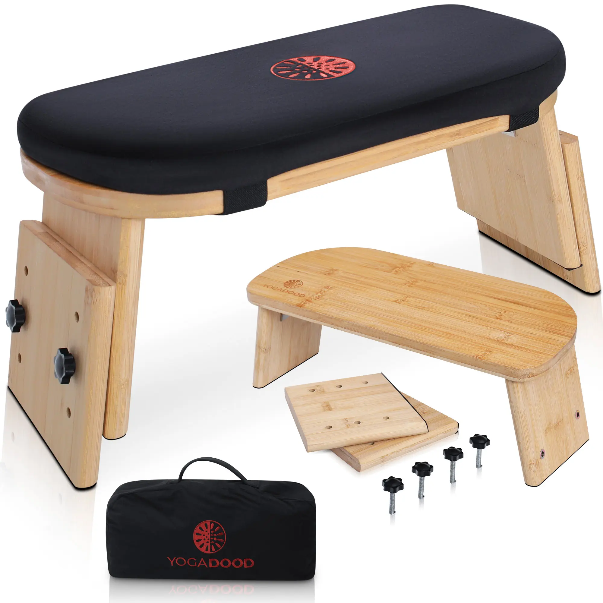 Yoga Dood Zen+ Meditation Bench – Adjustable Bamboo Seiza Bench for Comfortable Kneeling Meditation, Breathwork & Mindfulness | Foldable Meditation Stool with Cushion & Carry Bag