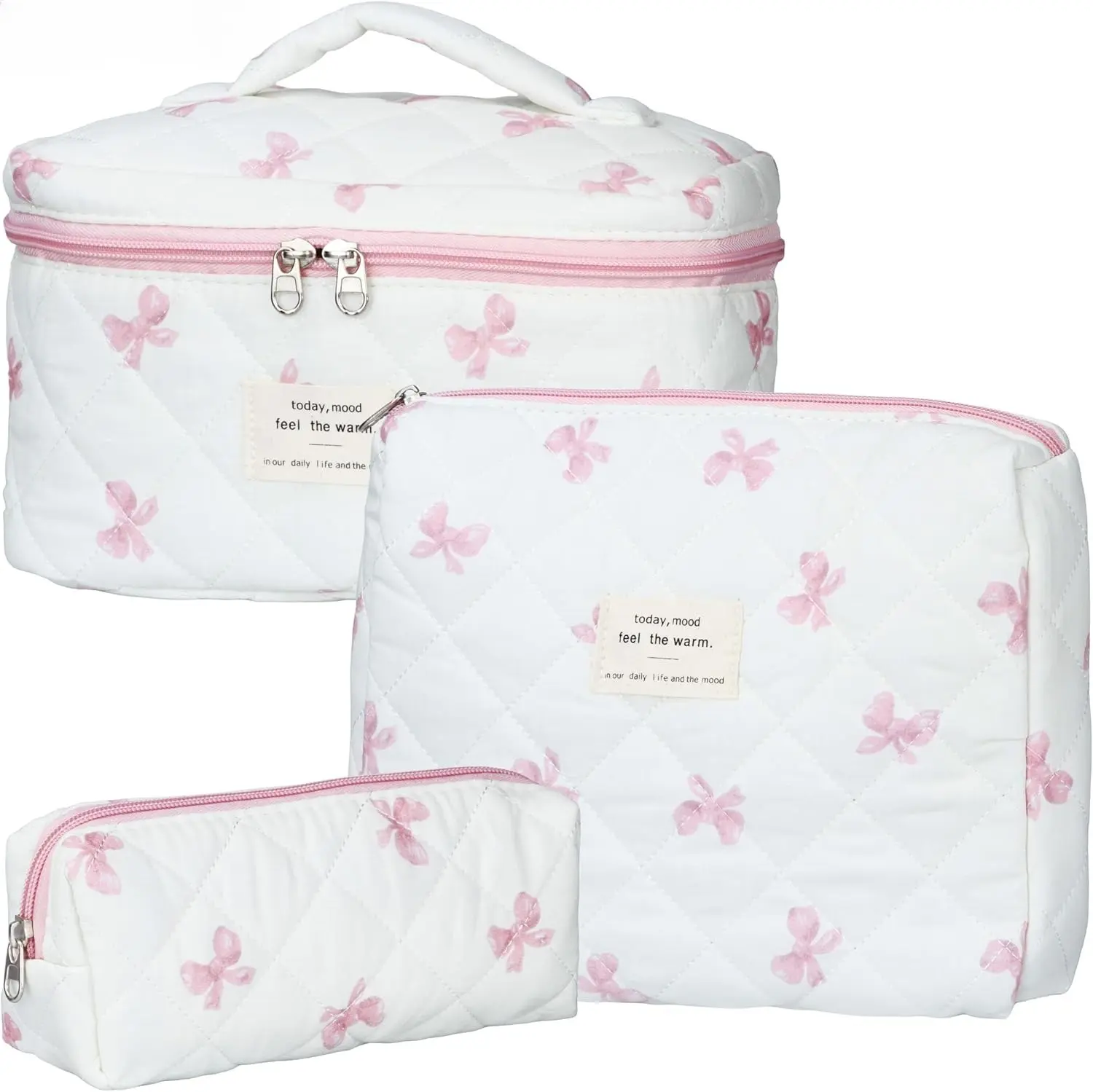 FeverLZong Large Quilted Makeup Bag Set, Cute Floral Quilted-Look Cosmetic Bag, Multifunctional Skincare & Makeup Container Organizer