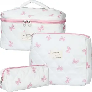 FeverLZong Quilted Large Makeup Bag Set Floral Quilted Makeup Organizer Set Cute skincare and make up bag multifunctional