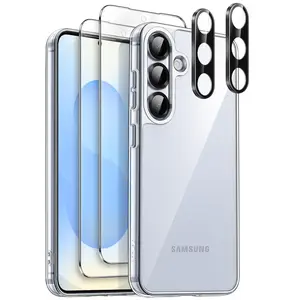 JETech Case for Samsung Galaxy S25 Series with 2-Pack Each Tempered Glass Screen Protector and Camera Lens Protector, 5 in 1 Non-Yellowing Shockproof Bumper Phone Cover