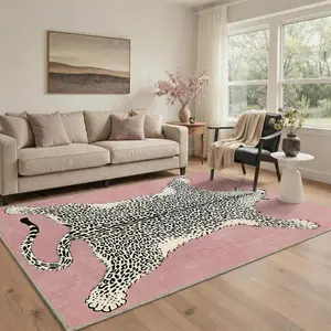 【Summervibes】GENIMO Leopard Area Rug, Animal Jungle Machine Washable Living Room Rug, Non Slip Pink Cheetah Rugs for Bedroom, Low Pile Soft Stain Resistant Floral Rugs for Office Dining Room