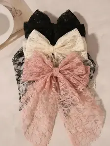 Cute Lace Bowknot Design Elegant Pastel Bow Hair Clips, Bendy Hair Clip, 3 Counts Elegant Pink Hair Accessories for Women & Girls, Minimalist Headwear Suitable for Thick Hair, Gifts for Wife, Barrettes, Super Cute Clips