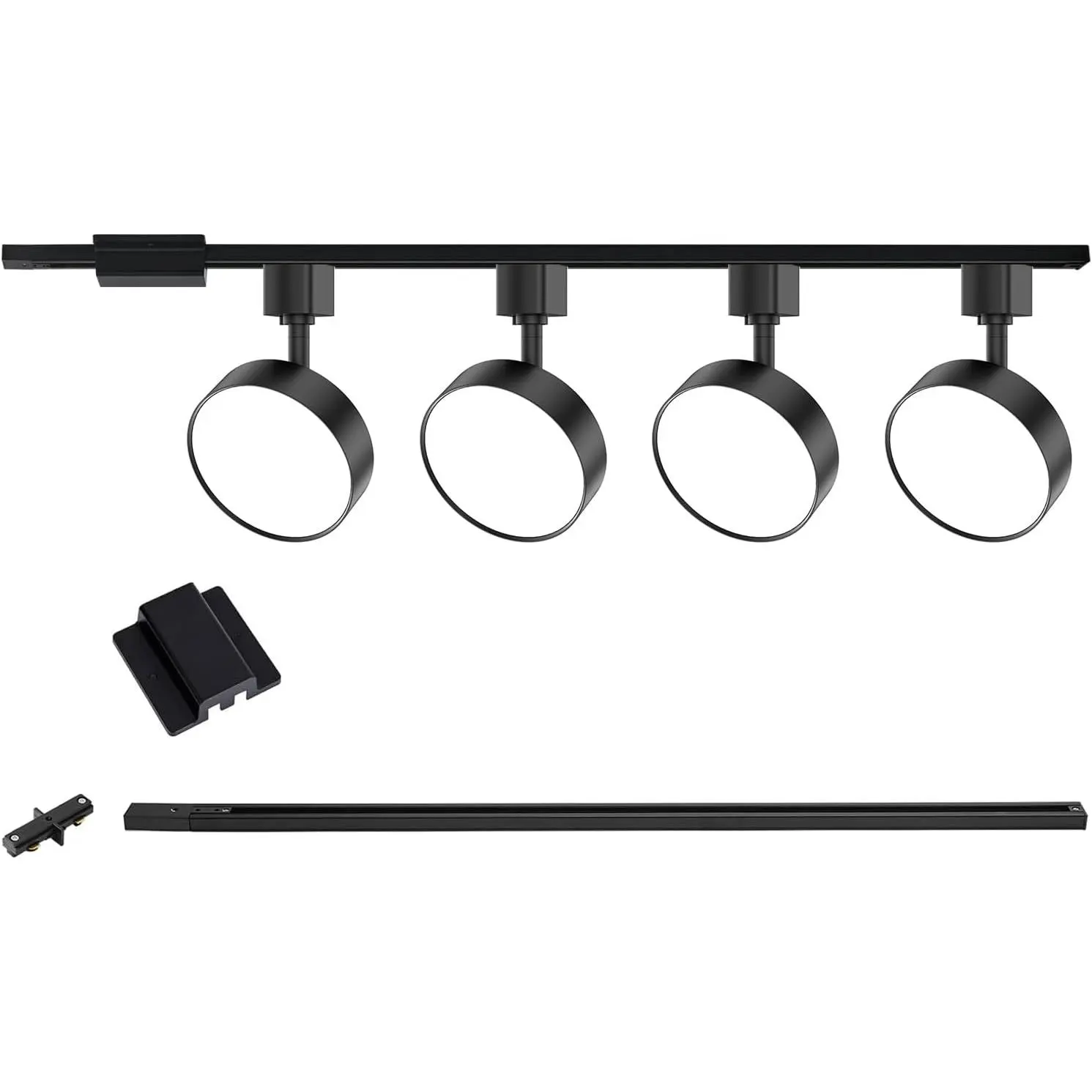 4-Lights LED Track Lighting Kit with 3.3FT H Track Rail & Canopy Connector, Modern Kitchen Track Lighting Fixtures Ceiling Flood Light Dimmable Flicker Free CRI90+ 3000K 12W 1000lm, Black