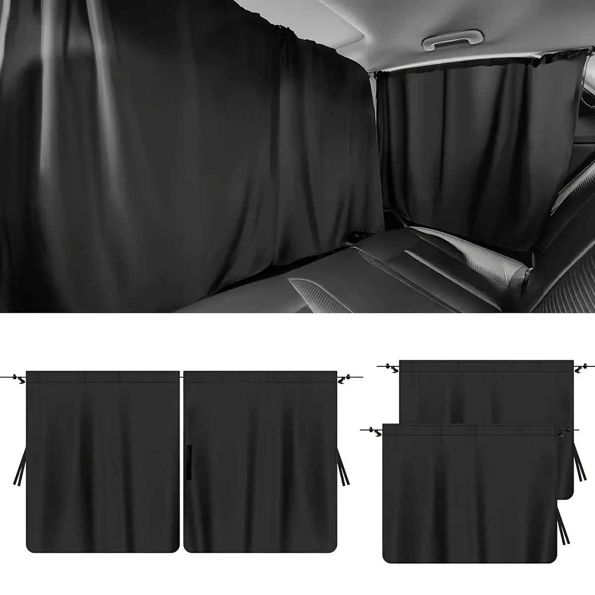 Universal Car Privacy Curtain Set, Car Sunshade Curtains, Car Privacy Shades, Rear Seat Divider Sunshade, UV Protection, Anti-Spy, Easy Install, Summer Travel Essential