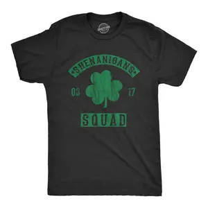 Mens Shenanigans Squad T Shirt Funny St Patricks Day Clover Graphic Saint Paddy Tee Mens Funny T Shirts Cool Vintage Fashion T-Shirt Gift Classic Menswear Saint Patrick's Day Apparel for Men Funny Drinking Black