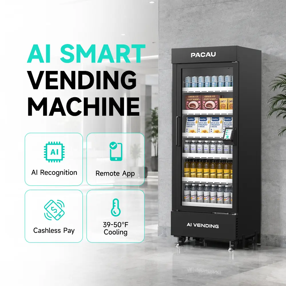 Pacau Smart Vending Machine for Sale, Commercial Snack and Drink Combo Vending Machine, Refrigerated Automatic Vending Machine with Credit Card & NFC Payment for Office, Apartment, Gym