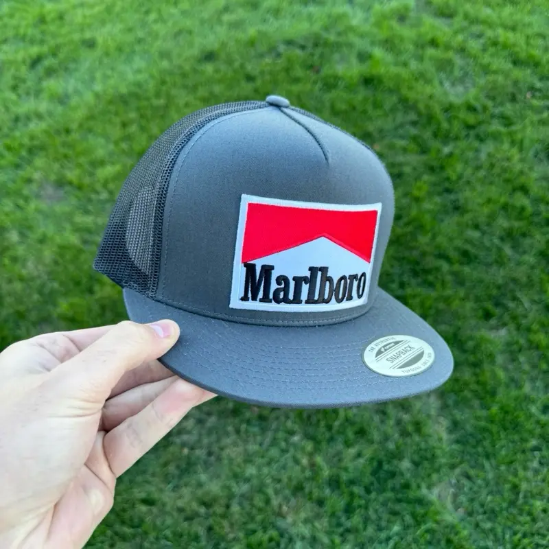 Vintage Marlboro White Snapback Hat With Flat Bill Premium Quality