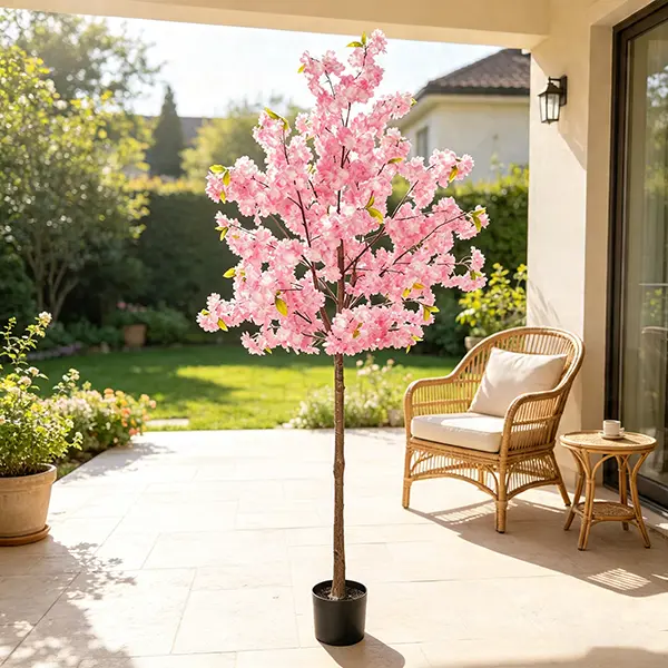 63 Inch Artificial Pink Cherry Blossom Tree, Fake Sakura Tree in Black Pot, Faux Floral Floor Plant for Villa Home Decor Wedding Party Indoor Outdoor Ornamen