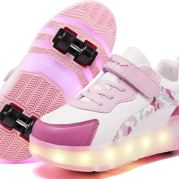 ANEFUN Kids' Adjustable Strap Sneaker-Style Roller Skates with Bright LED Wheels, Easy Transformation, Trainers, Kids Toys, Ideal for Birthday Parties