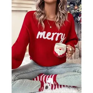 WOMEN'S RED PULLOVER SWEATER, CHRISTMAS FALL/WINTER 2024 OUTFIT, ROUND NECK CASUAL CUTE PULLOVER SWEATER FOR WOMEN, SUITABLE FOR DAILY OUTINGS, PARTIES,  LADIES CHRISTMAS AUTUMN-WINTER CLOTHES