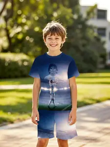 Boys' 3D Short Sleeve Set, Argentina Football Stars Maradona & Messi Cool Print, Outdoor Wear, Holiday Gift, Birthday Present, 2026 World Cup