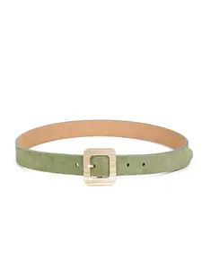 Ettika Olivine Timeless Texture Belt Unisex Suede Belt with Gold Tone Hardware Durable Versatile for Everyday Wear Vintage Solid Buckle Trendy Exquisite Belt Adjustable Stretch Belt