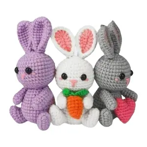 Cute Crochet Kit, 3 Counts/set DIY Handmade Crochet Rabbit, Animal Material Pack with Tools for Beginners and Experts
